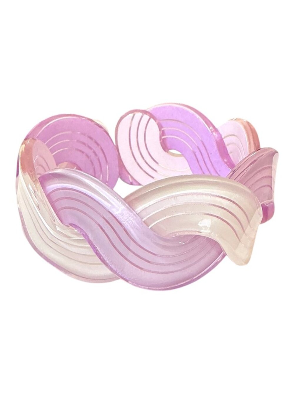 Vintage Lucite Wavy Twisted Swirl Pattern  Purple Bangle Cuff Bracelet